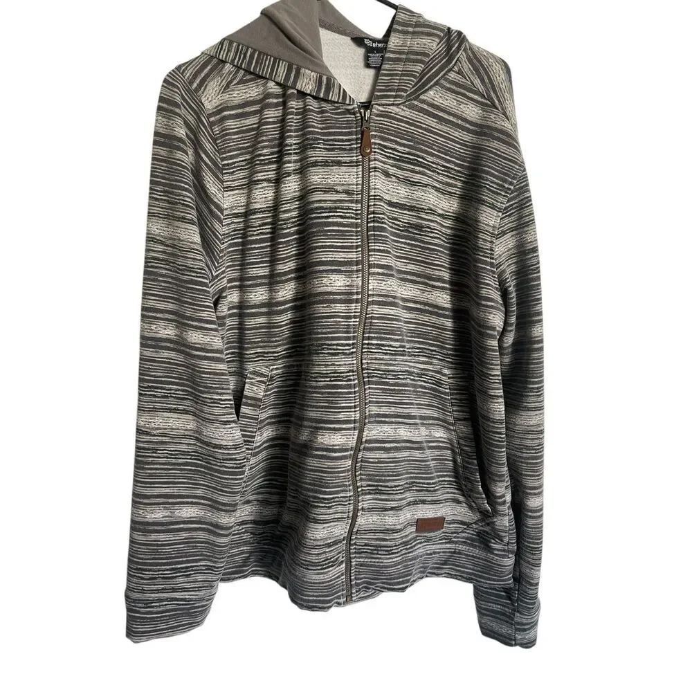 Sherpa Adventure Gear Womens Gray Striped Sustainable Zip Up Hoodie Size Large